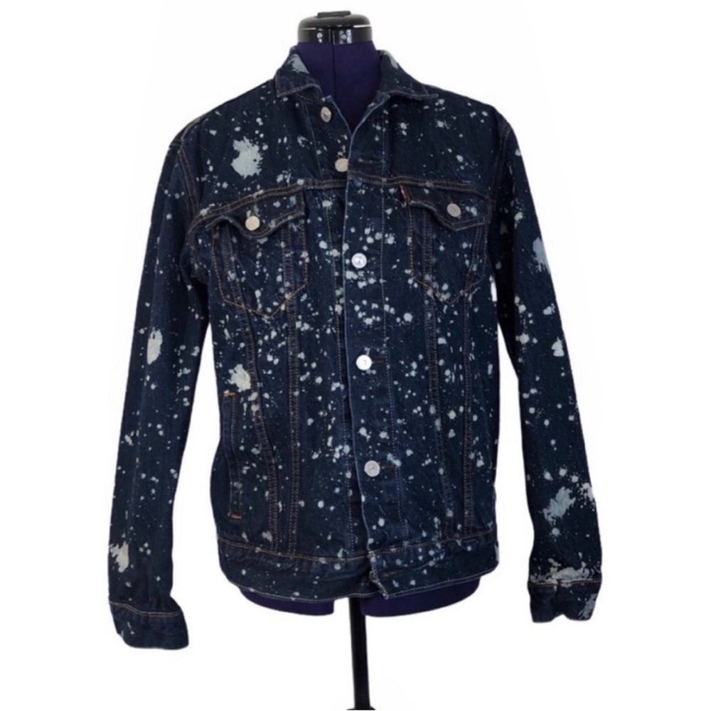 Levi’s Dark Blue Acid Wash Splatter Paint Denim Jean Jacket